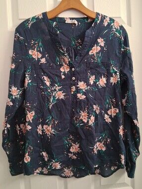 Carve Designs Navy Floral Semi Sheer Blouse XS